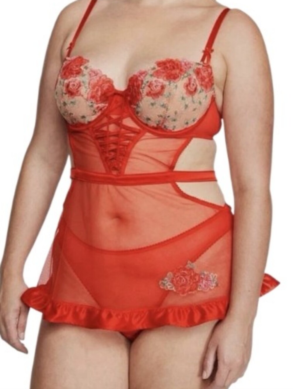 Red Floral Lace Babydoll Chemise - Women's Intimates Sz XL Nwt